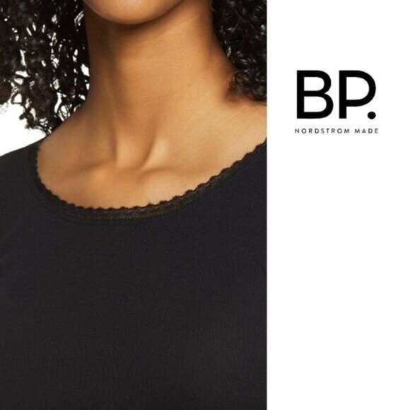 BP. Black Long Sleeve Tee Lace trim Neckline and Cuffs Women's Top NWT - Picture 3 of 8